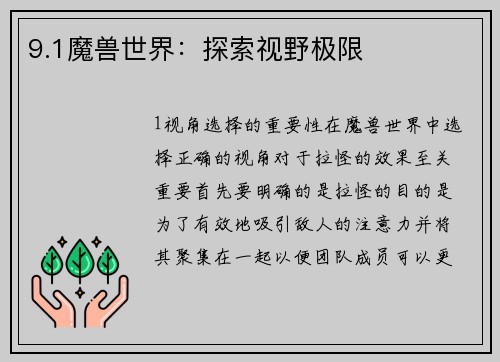 9.1魔兽世界：探索视野极限